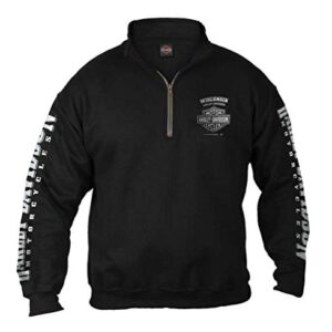 Harley-Davidson Men's Lightning Crest 1/4 Zip Cadet Pullover Sweatshirt, Black