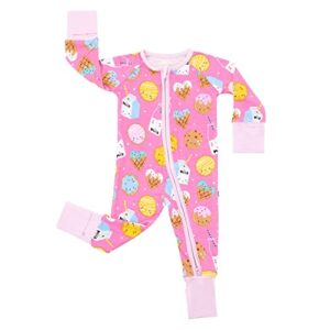 Little Sleepies Baby Girls Pajama, Bamboo Viscose Zippy PJs, Pink Cookies & Milk, 3-6M