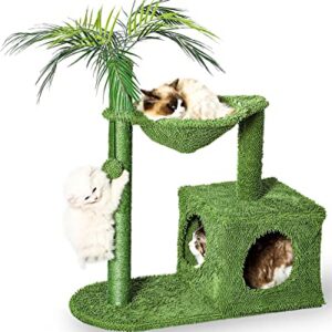 HACHET Cat Tree, 27.5 Inches Cat Tower with Sisal Cat Scratching Post, Hammock and Plush Perches for Kittens, Small Cat Tree for Indoor Cats, Pet Modern Furniture