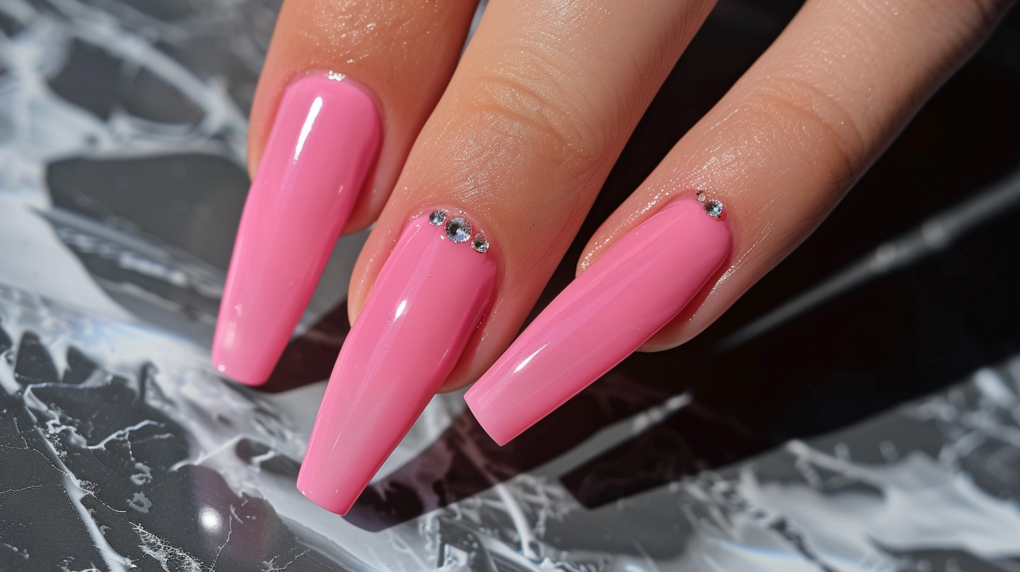 acrylic nails coffin pink